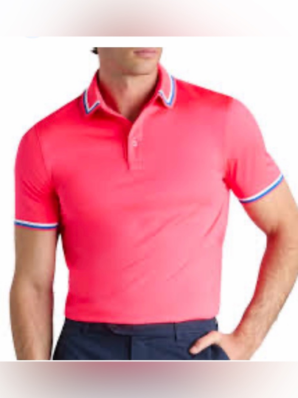 G/FORE Coral Polo with Blue-Trim Collar and Cuffs